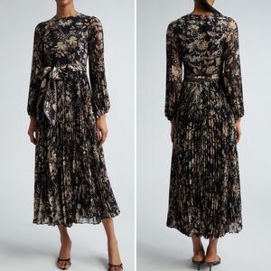 NWT Zimmerman Sunray Long Sleeve Midi dress, Black Mockingbird, size 0/ US 2